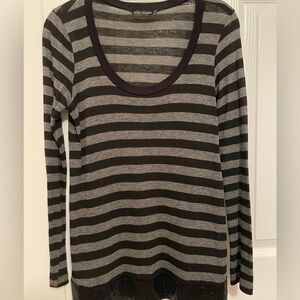Ella Moss Black and Gray Striped Long Sleeve Top